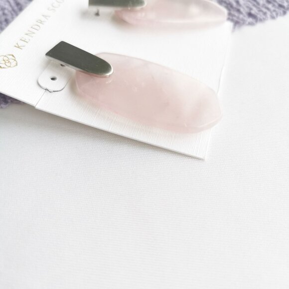 Kendra Scott Aragon Silver Earrings Rose Quartz - Picture 3 of 3